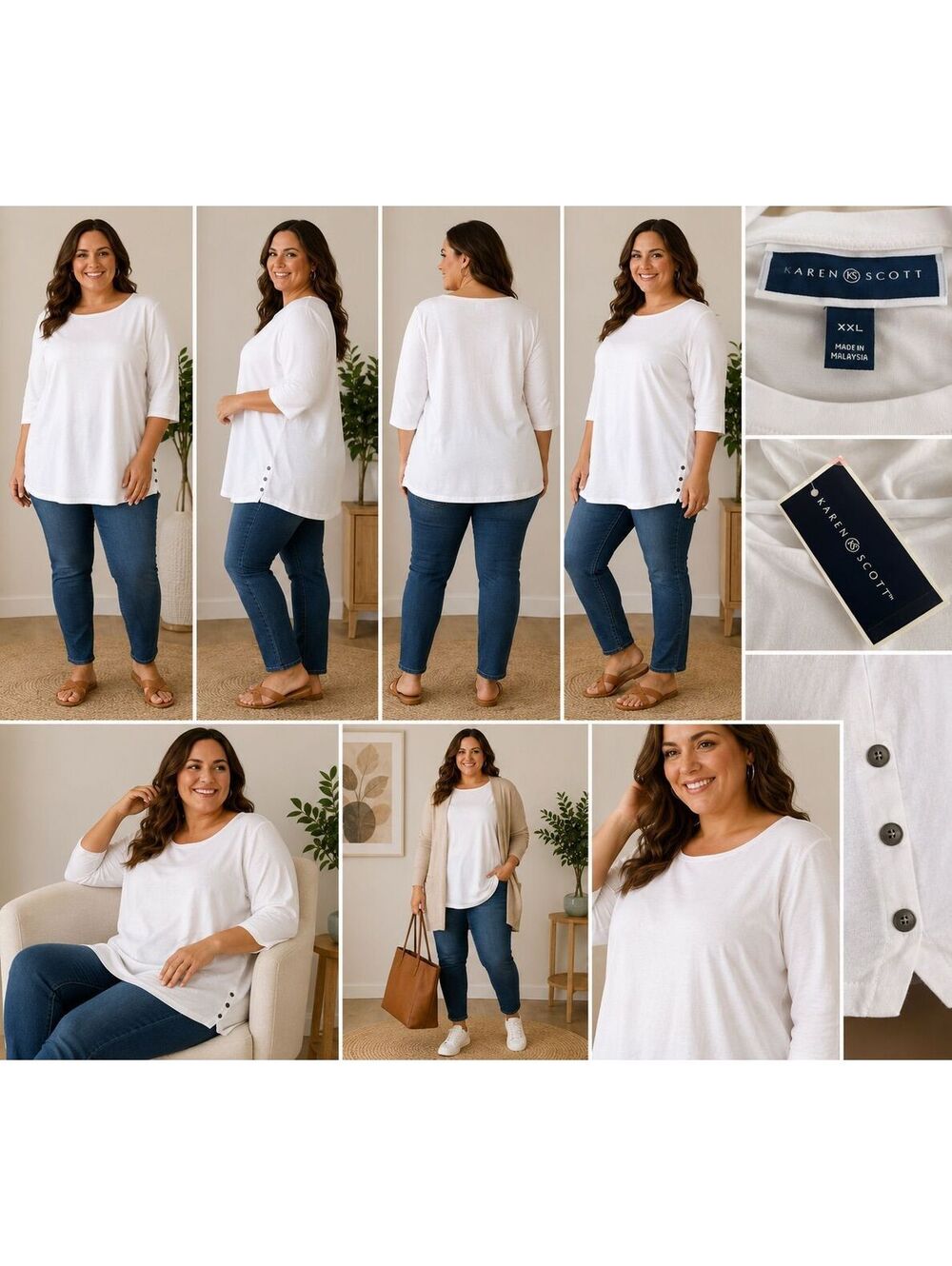 185. NWT! Karen Scott•White Tunic Top•XXL